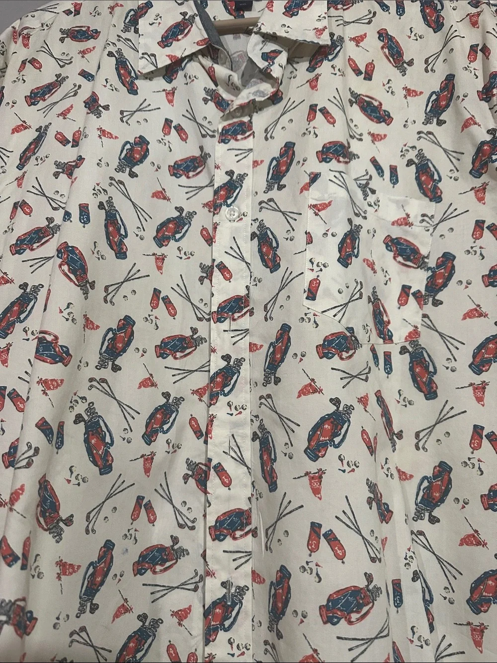 J. Crew White Short-Sleeve Button-Down with Red & Blue Novelty Print
